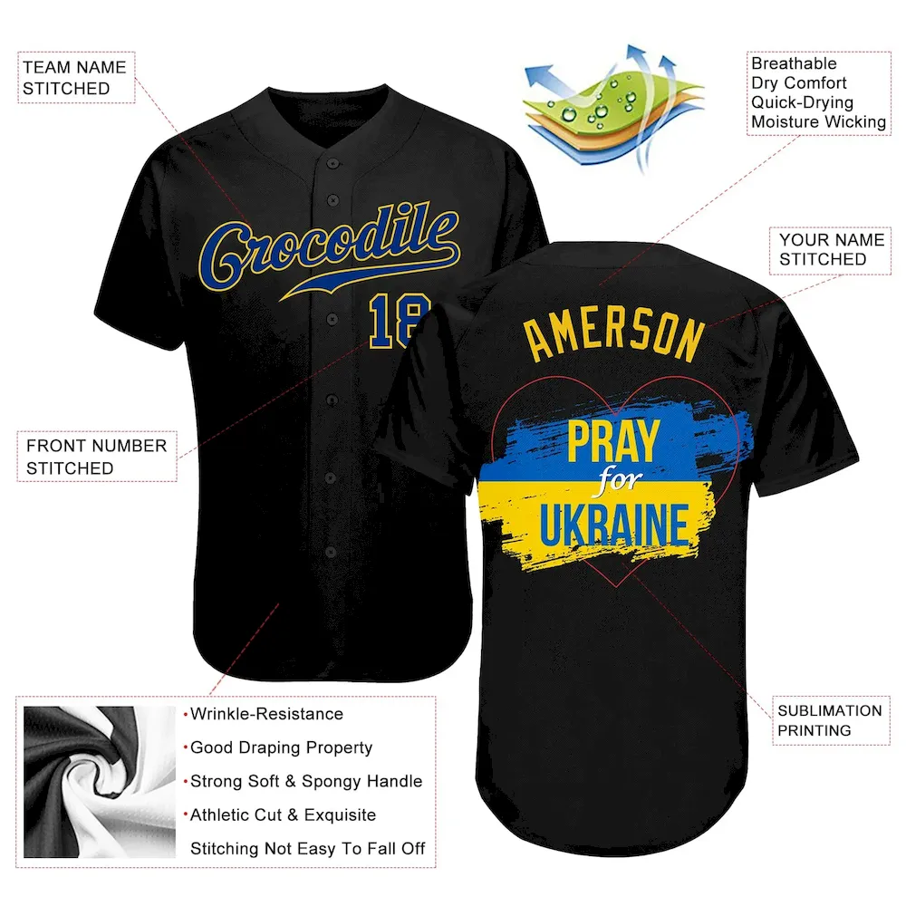 Custom 3D Pattern Design Pray For Ukraine Peace Authentic Baseball Jersey - Image 3