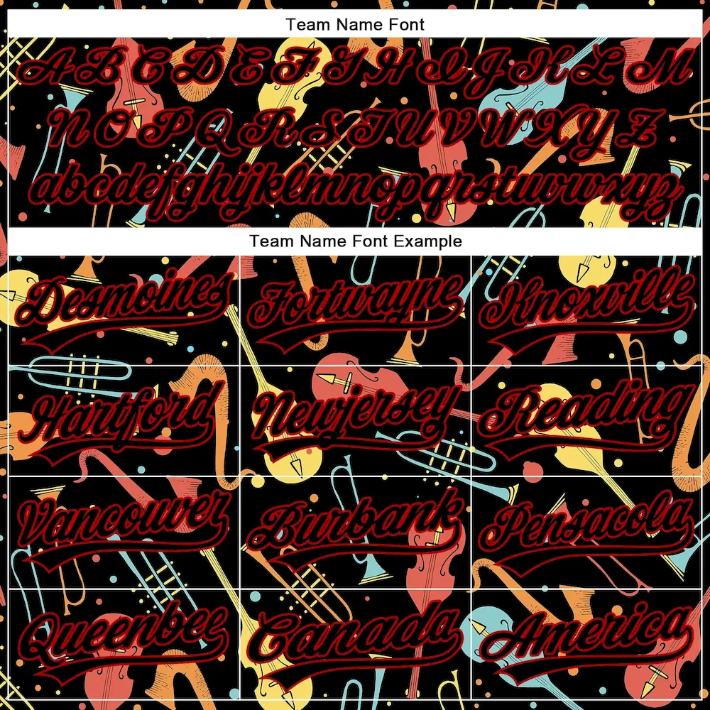 Custom Black Red 3D Pattern Design International Jazz Day Authentic Baseball Jersey - Image 4
