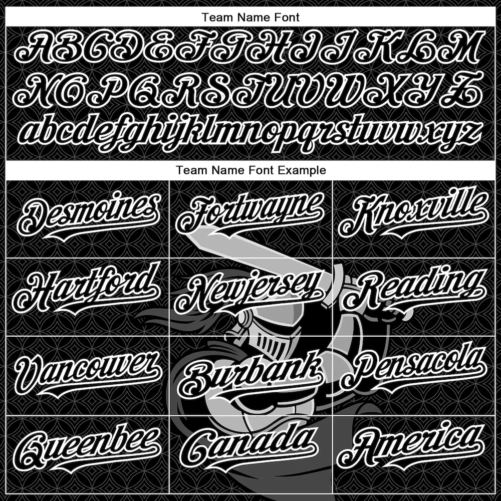 Custom Black White 3D Pattern Design Knight Hero Art Authentic Baseball Jersey - Image 4
