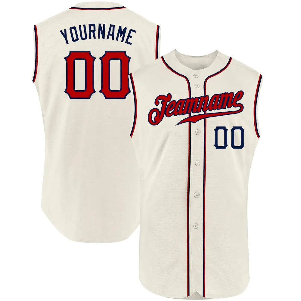 Custom Cream Red-Navy Authentic Sleeveless Baseball Jersey