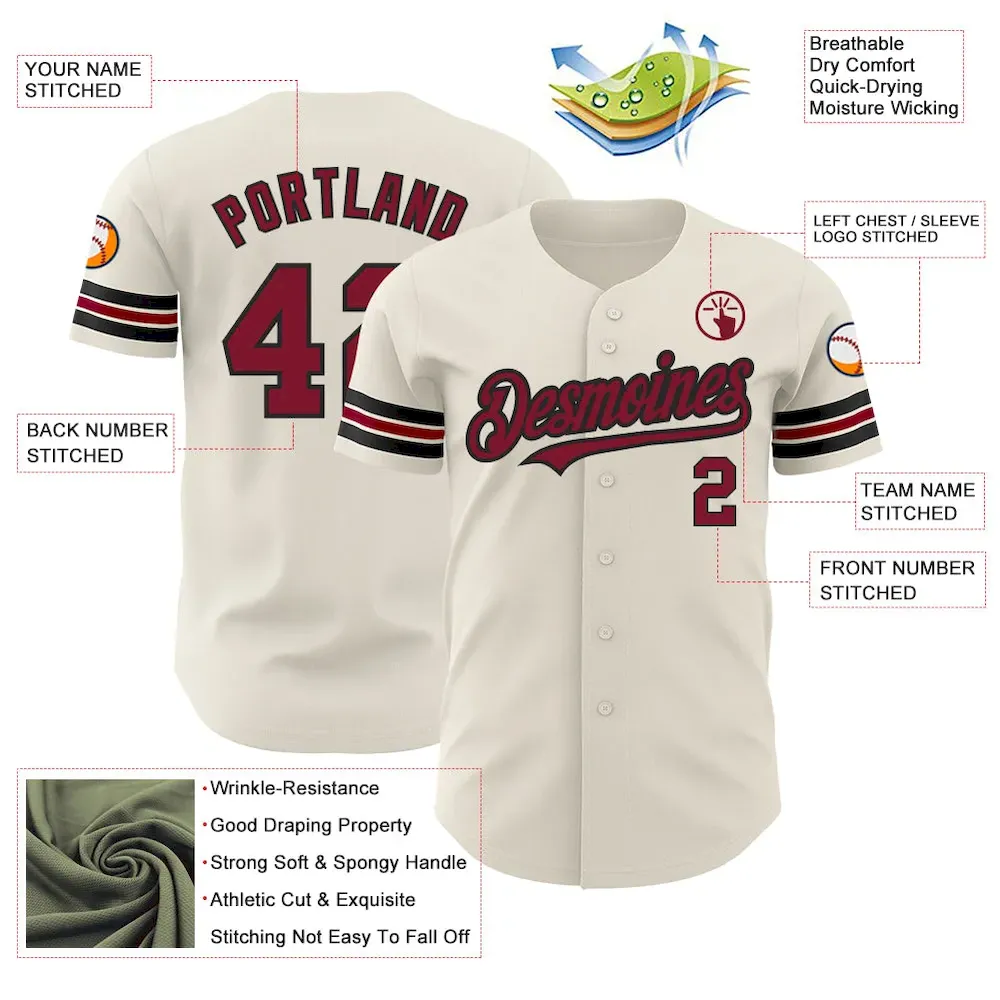 Custom Cream Crimson-Black Authentic Baseball Jersey - Image 3
