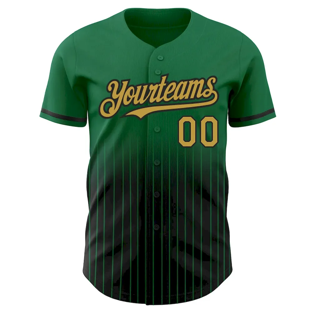 Custom Kelly Green Pinstripe Old Gold-Black Authentic Fade Fashion Baseball Jersey - Image 3