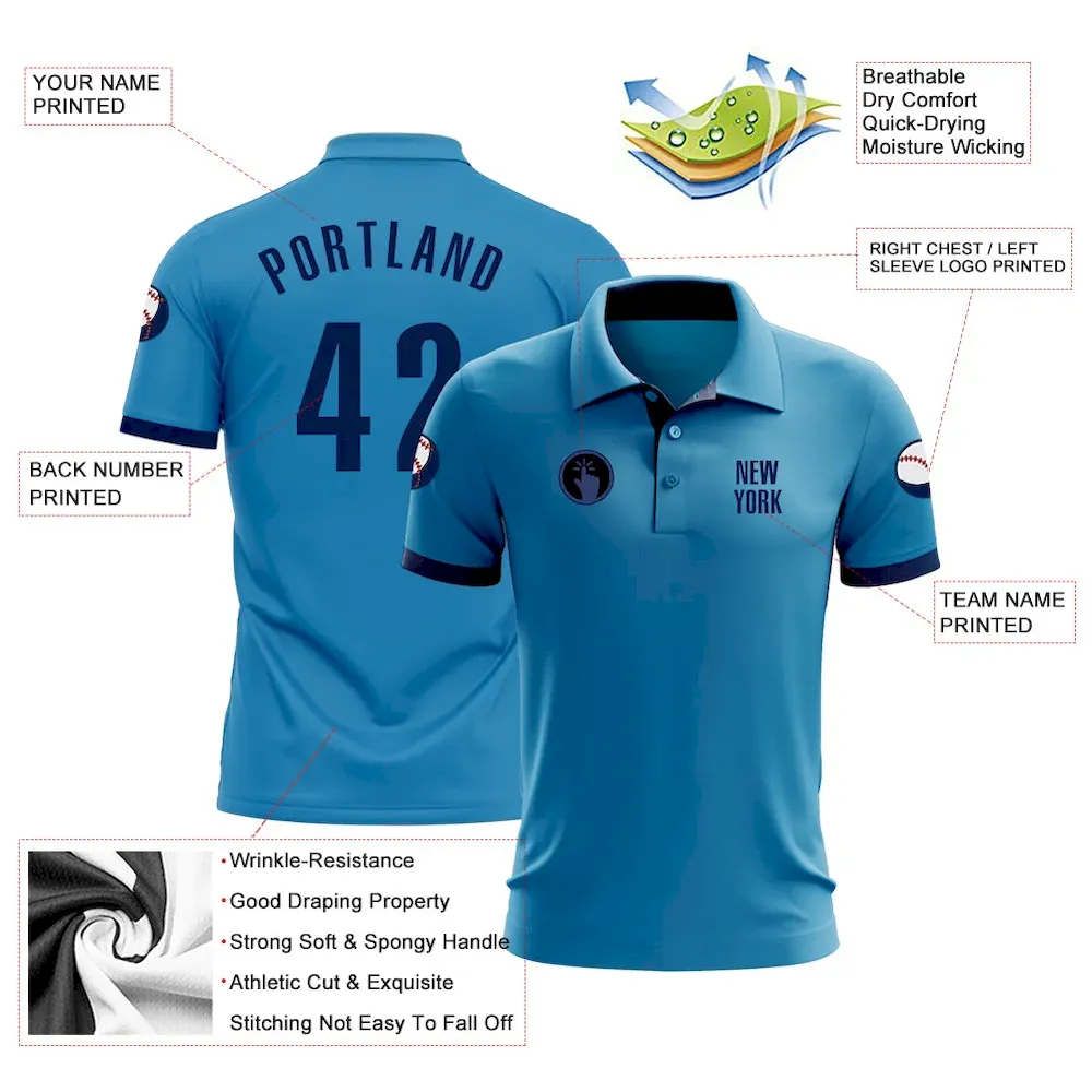 Custom Panther Blue Navy Performance Golf Polo Shirt - Image 3