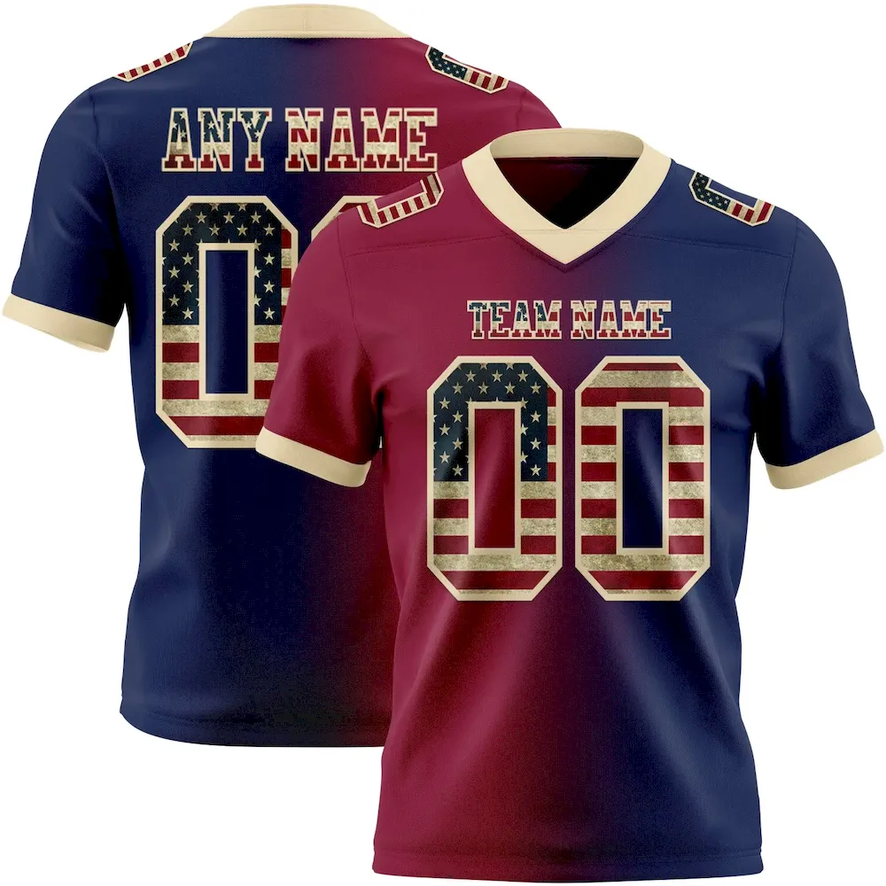 Custom Navy Vintage USA Flag Maroon-Cream Mesh Authentic Gradient Fashion Football Jersey
