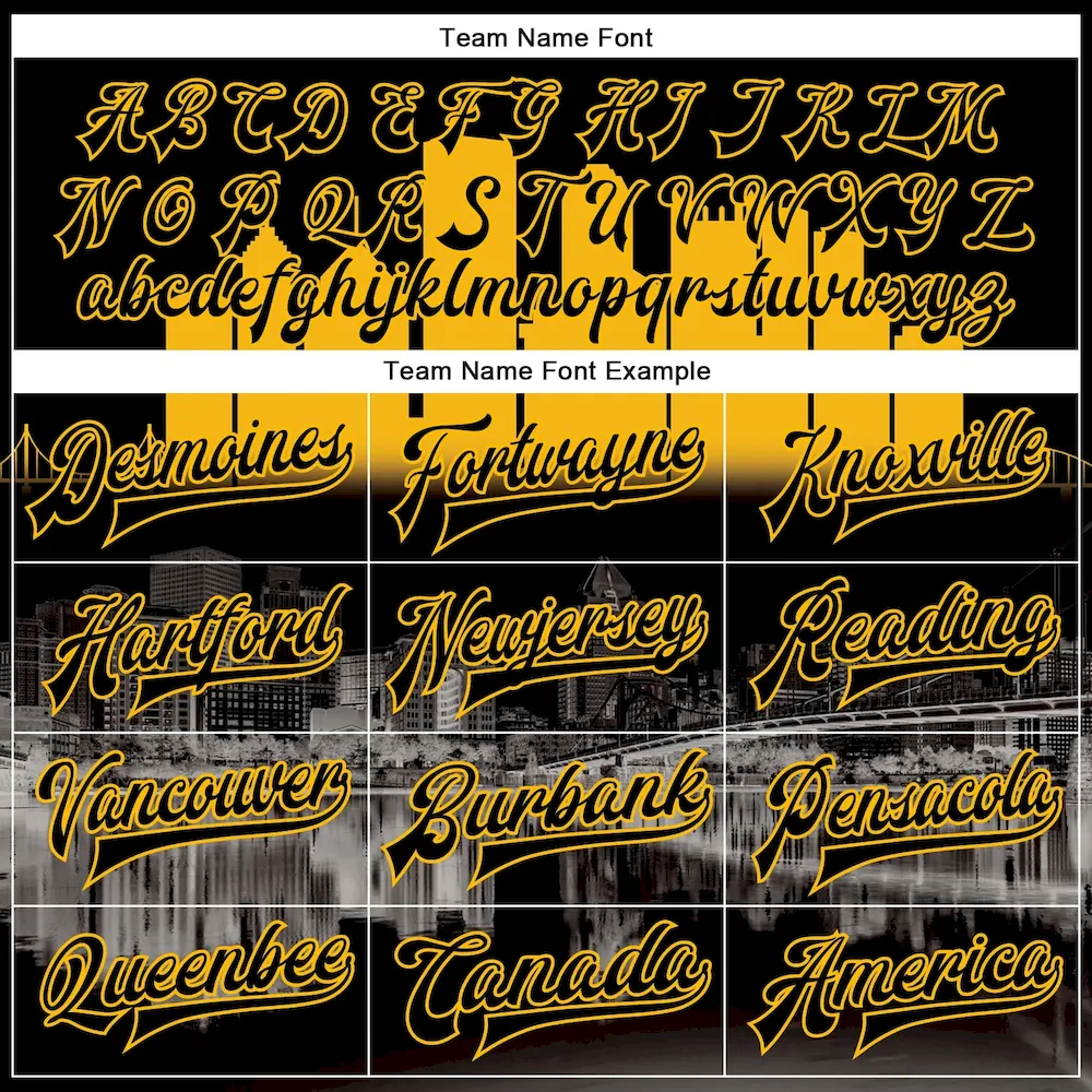 Custom Black Gold Pittsburgh Pennsylvania City Edition 3D Bomber Full-Snap Varsity Letterman Jacket - Image 4