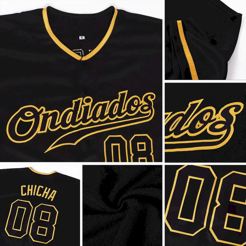 Custom Black Black-Gold Authentic Baseball Jersey - Image 6
