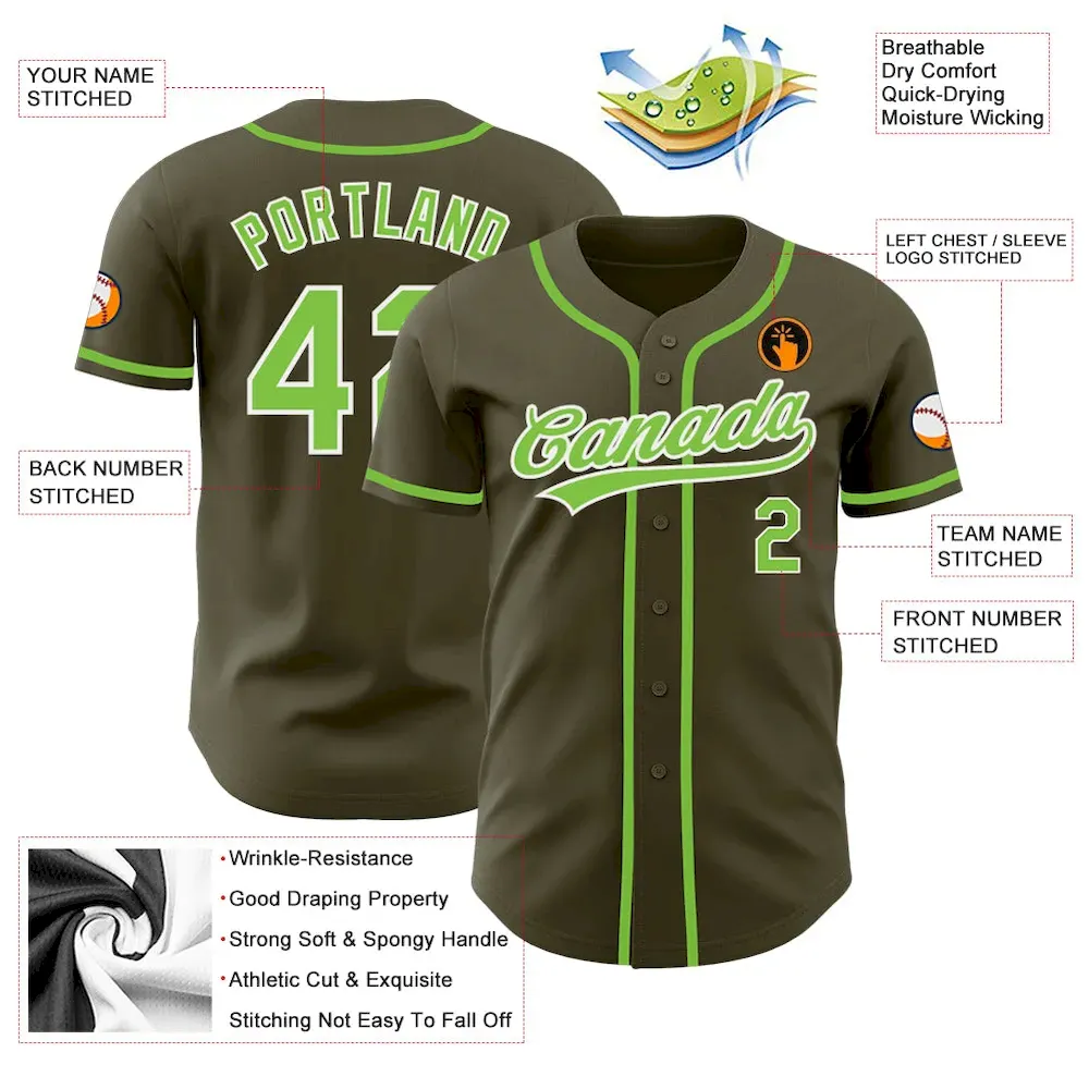 Custom Olive Neon Green-White Authentic Salute To Service Baseball Jersey - Image 3