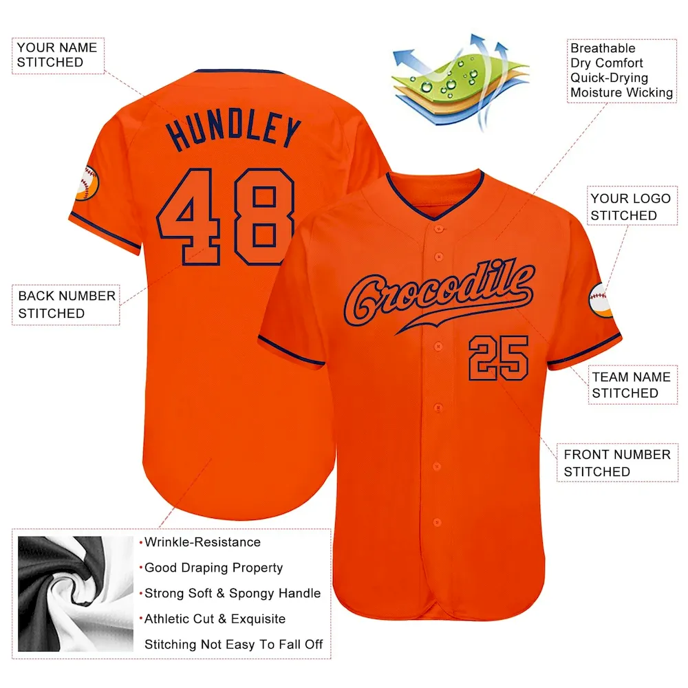 Custom Orange Orange-Navy Authentic Baseball Jersey - Image 3