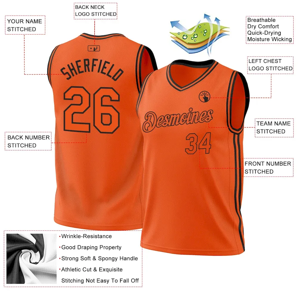 Custom Orange Black Authentic Throwback Basketball Jersey - Image 3