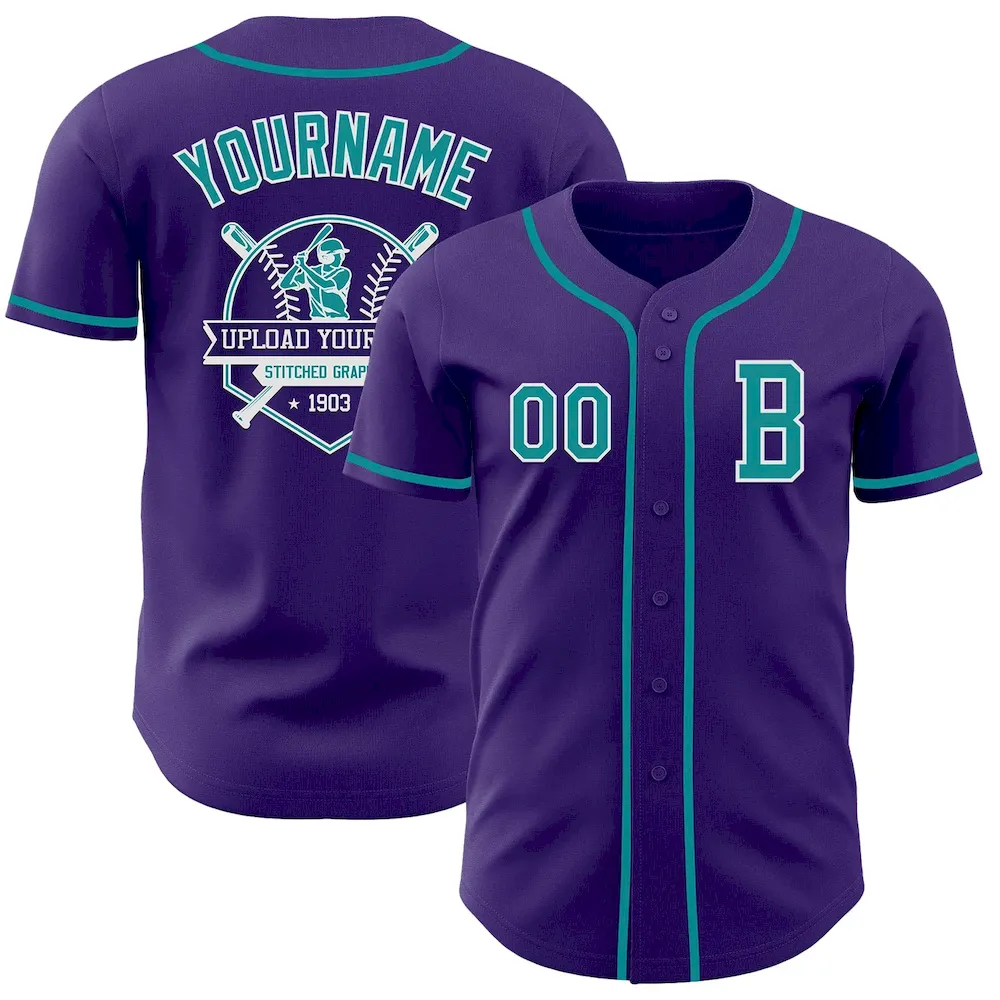 Custom Purple Teal-White Authentic Baseball Jersey - Image 5