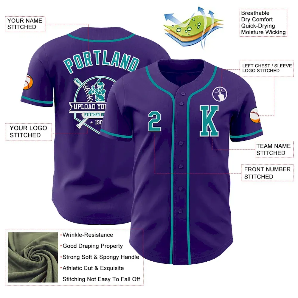 Custom Purple Teal-White Authentic Baseball Jersey - Image 6