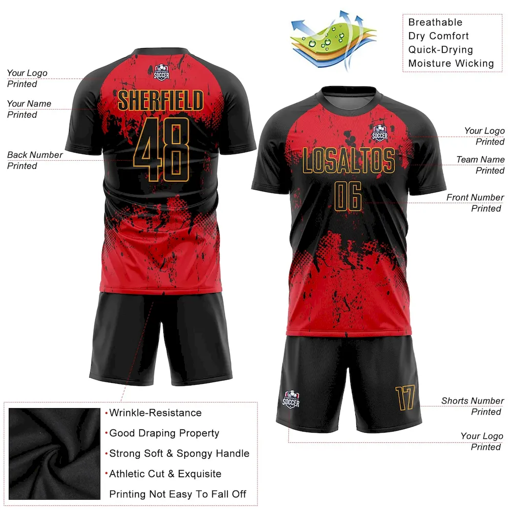 Custom Black Black-Red Sublimation Soccer Uniform Jersey - Image 5