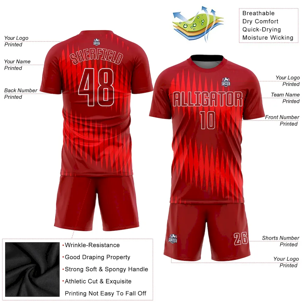 Custom Red Crimson-White Sublimation Soccer Uniform Jersey - Image 3