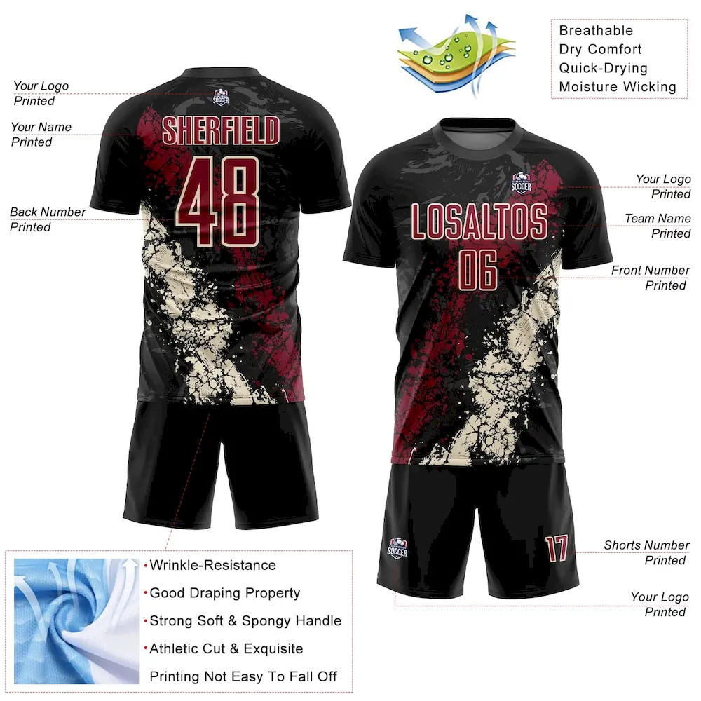 Custom Black Crimson-Cream Sublimation Soccer Uniform Jersey - Image 3