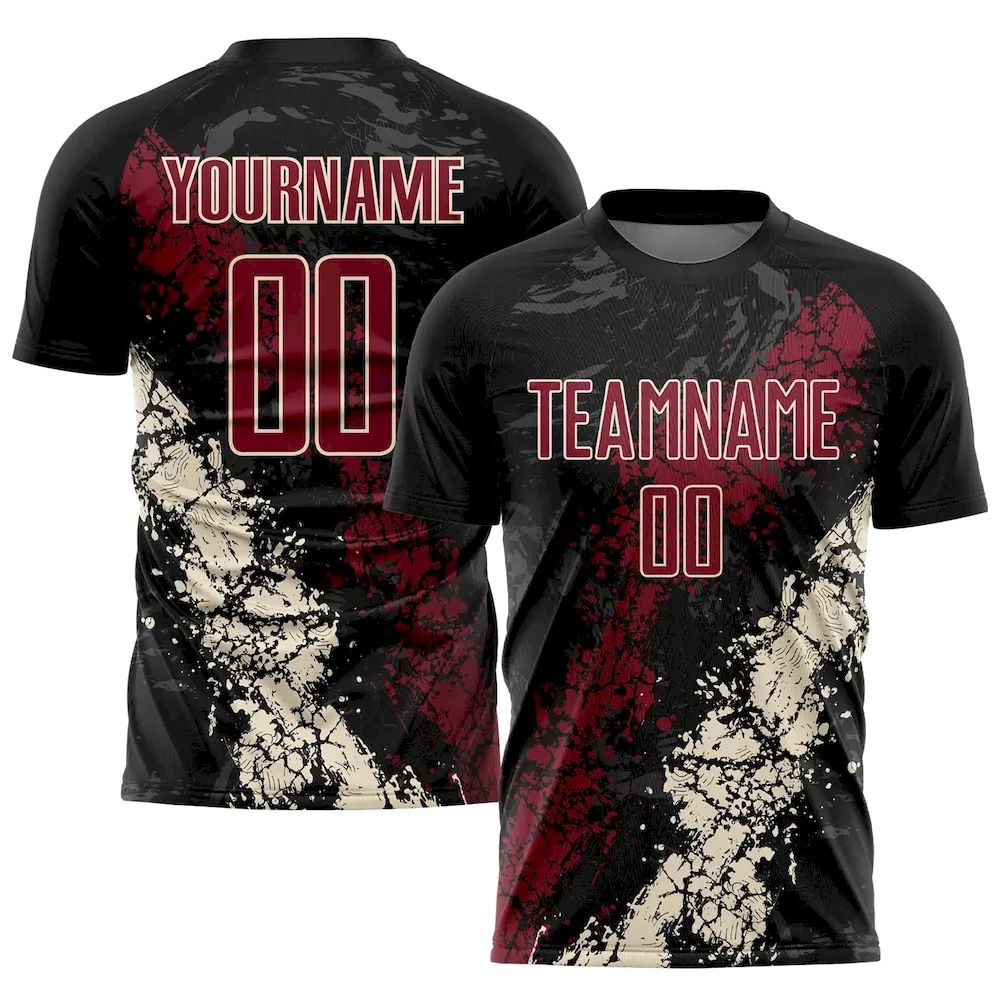 Custom Black Crimson-Cream Sublimation Soccer Uniform Jersey