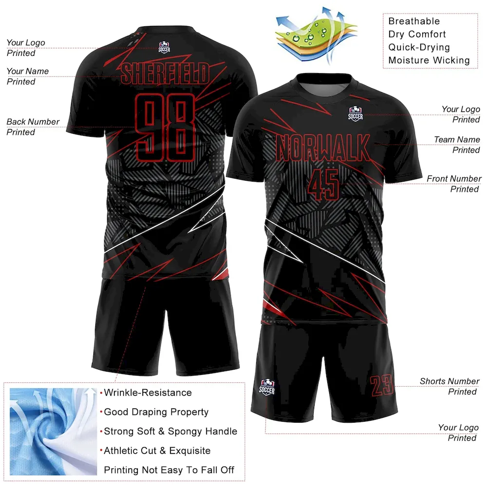 Custom Black Red Lines Sublimation Soccer Uniform Jersey - Image 4