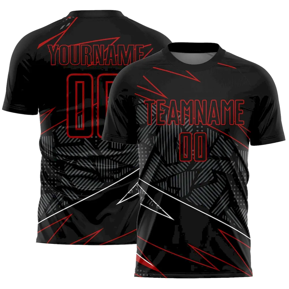 Custom Black Red Lines Sublimation Soccer Uniform Jersey