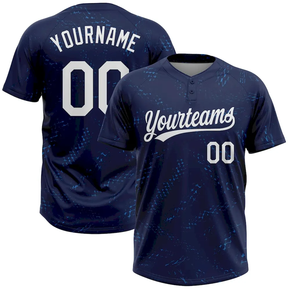 Custom Navy White 3D Pattern Two-Button Unisex Softball Jersey