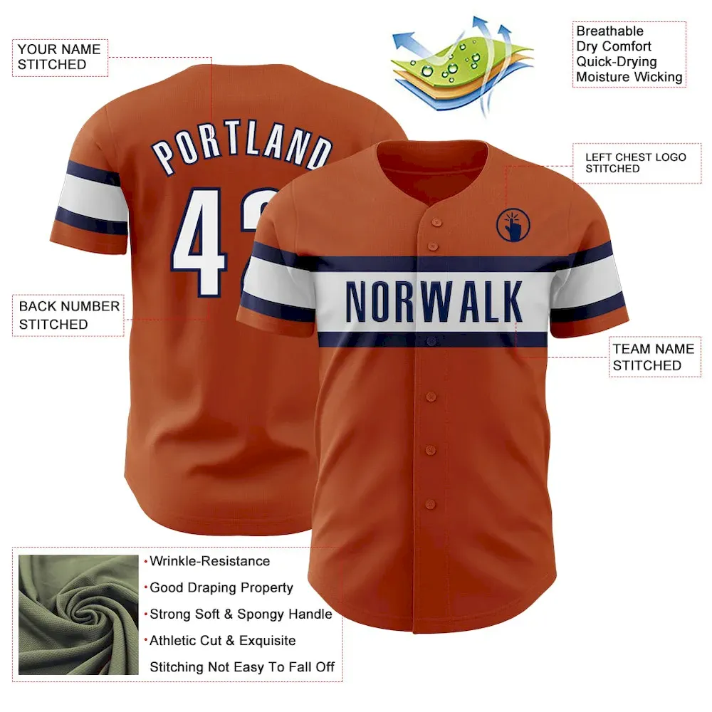Custom Texas Orange White-Navy Authentic Baseball Jersey - Image 3