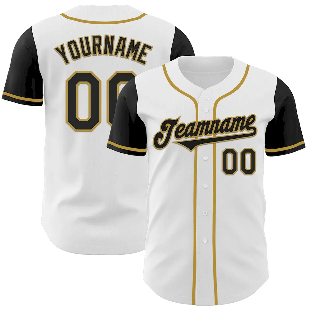 Custom White Black-Old Gold Authentic Two Tone Baseball Jersey
