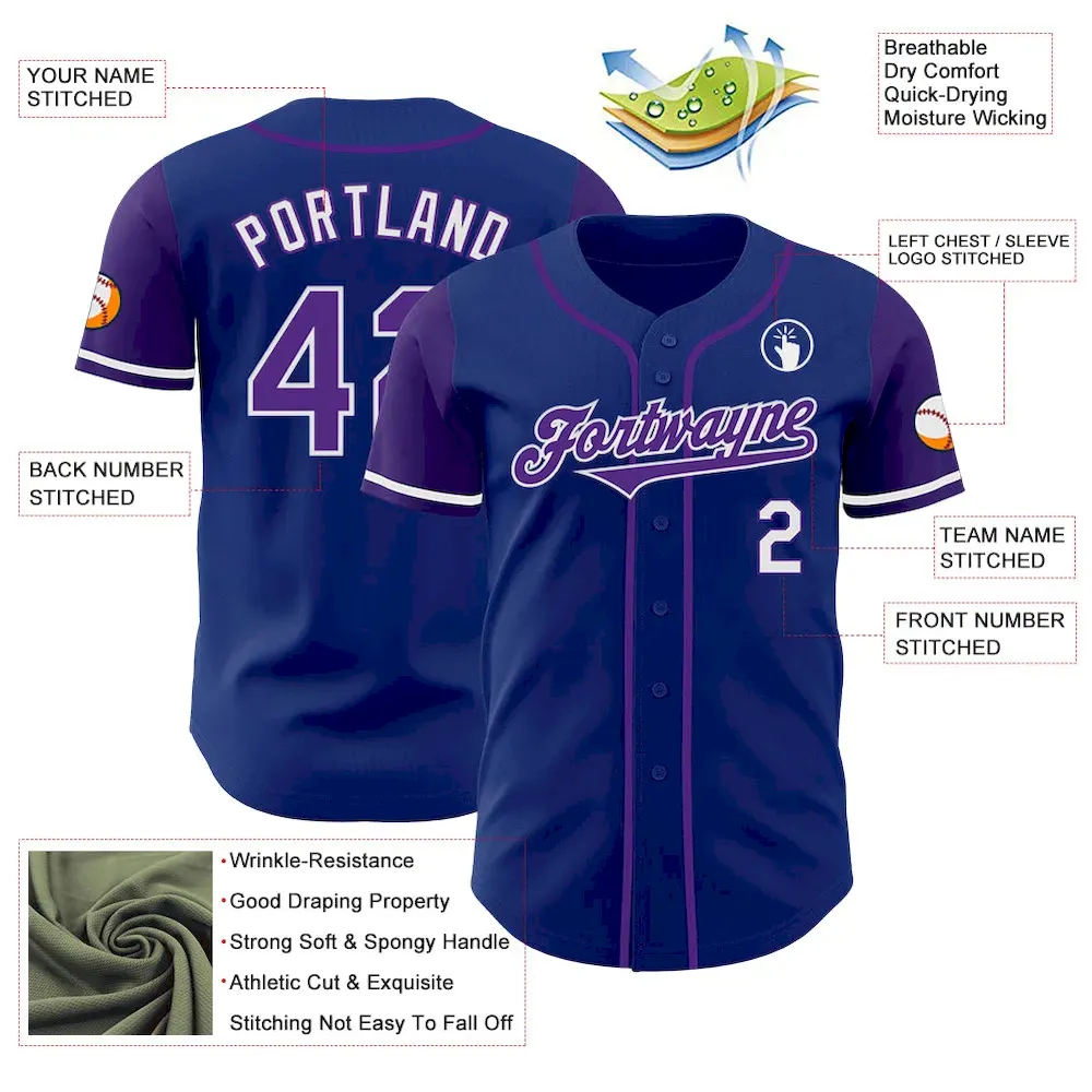 Custom Royal Purple-White Authentic Two Tone Baseball Jersey - Image 3