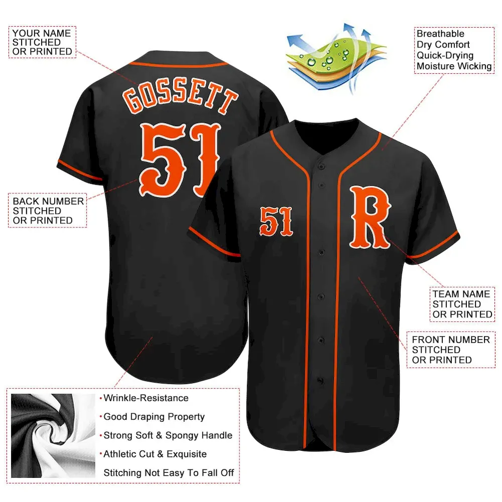 Custom Black Orange-White Authentic Baseball Jersey - Image 3
