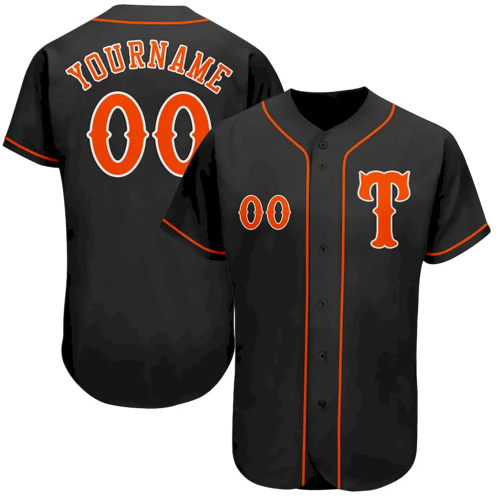 Custom Black Orange-White Authentic Baseball Jersey
