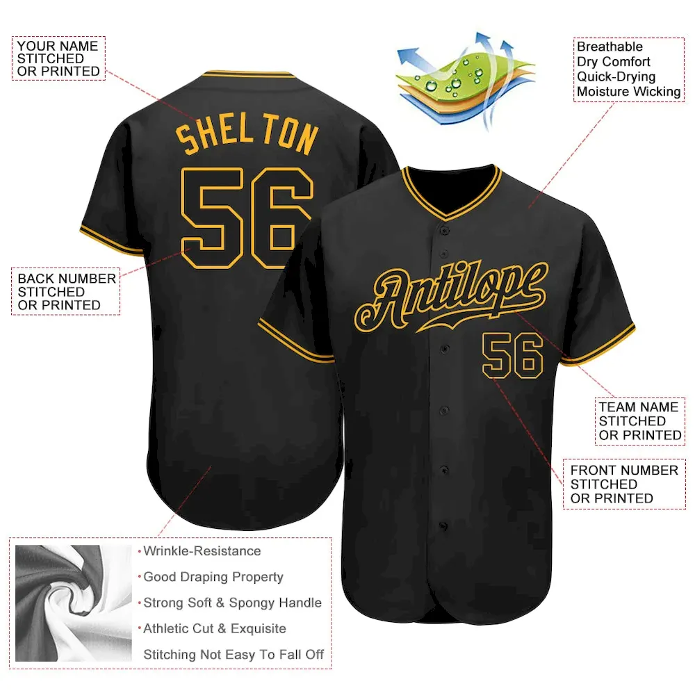 Custom Black Black-Gold Authentic Baseball Jersey - Image 3
