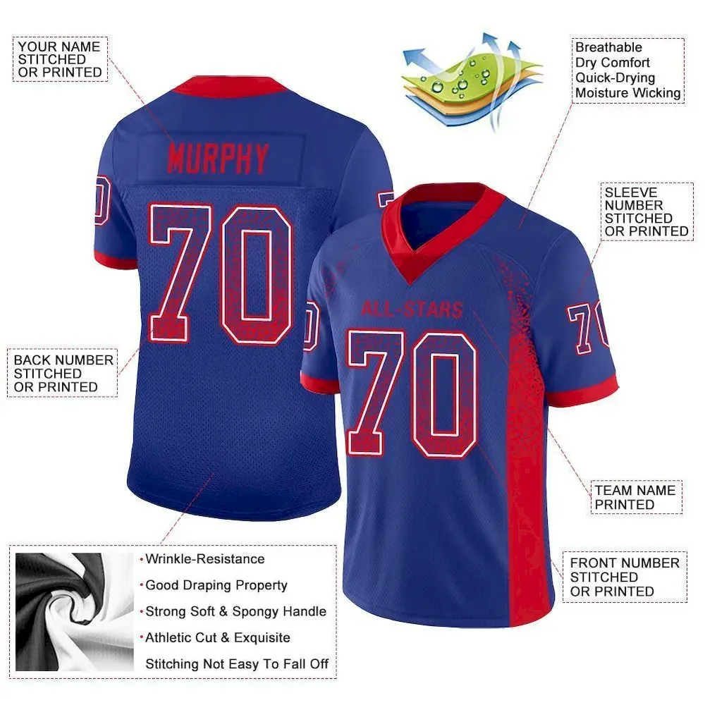 Custom Royal Red-White Mesh Drift Fashion Football Jersey - Image 4