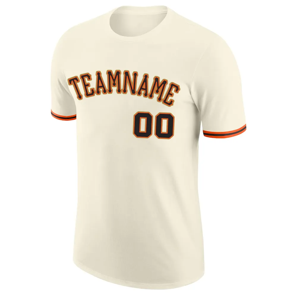 Custom Cream Black-Orange Performance T-Shirt - Image 5
