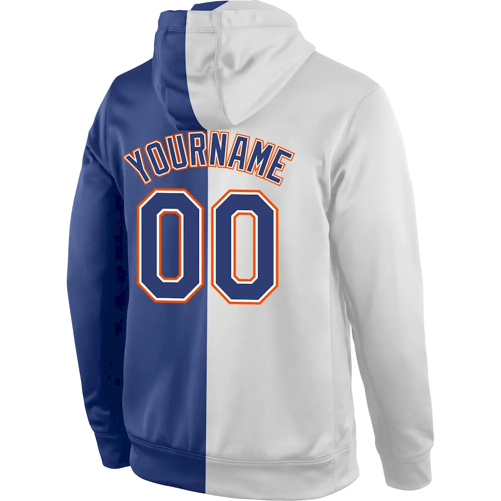 Custom Stitched White Royal-Orange Split Fashion Sports Pullover Sweatshirt Hoodie - Image 3