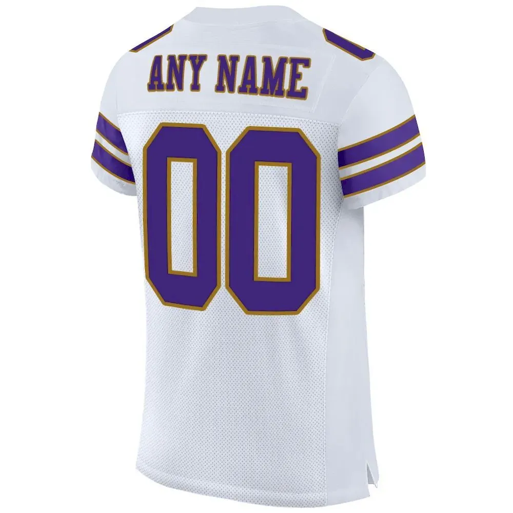 Custom White Purple-Old Gold Mesh Authentic Football Jersey - Image 3