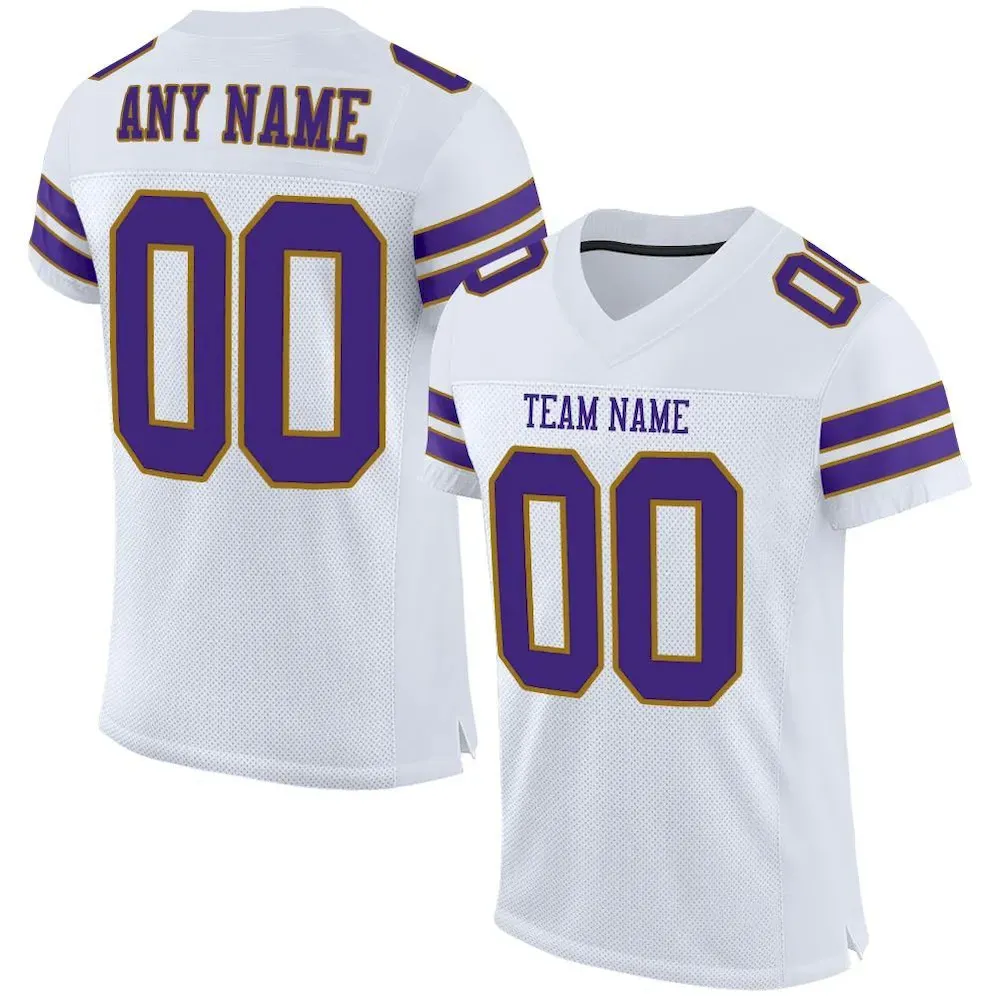 Custom White Purple-Old Gold Mesh Authentic Football Jersey